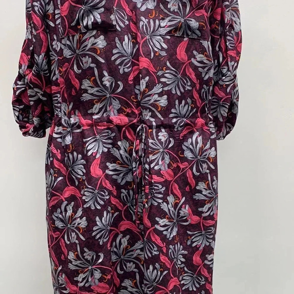 Rebecca Taylor Midi Dress Pure Silk Drawstring Waist Pockets Floral Maroon 4  - Picture 3 of 11